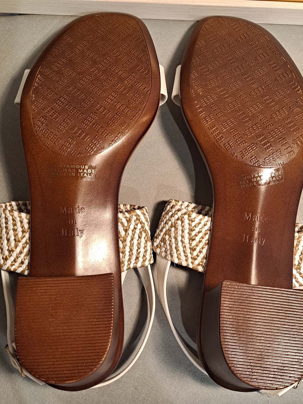 Italian Shoemakers White Infamous Tan Woven Strap Flat Slingback Sandals NWT 9.5 - Picture 8 of 10